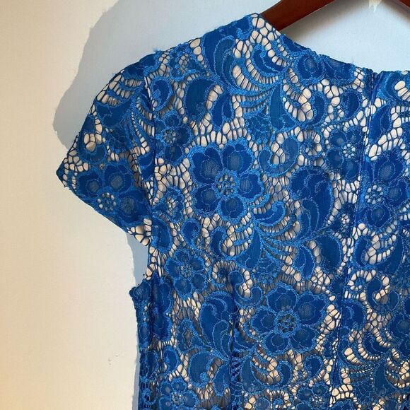 Black Saks Fifth Avenue Royal Blue Lace Overlay Dress, Medium. Elegant! - Picture 7 of 16
